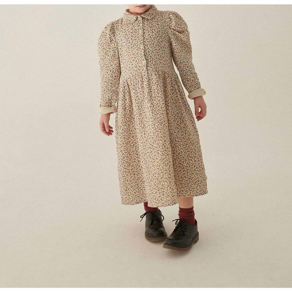 NEW MY LITTLE COZMO yang gauze print dress in stone